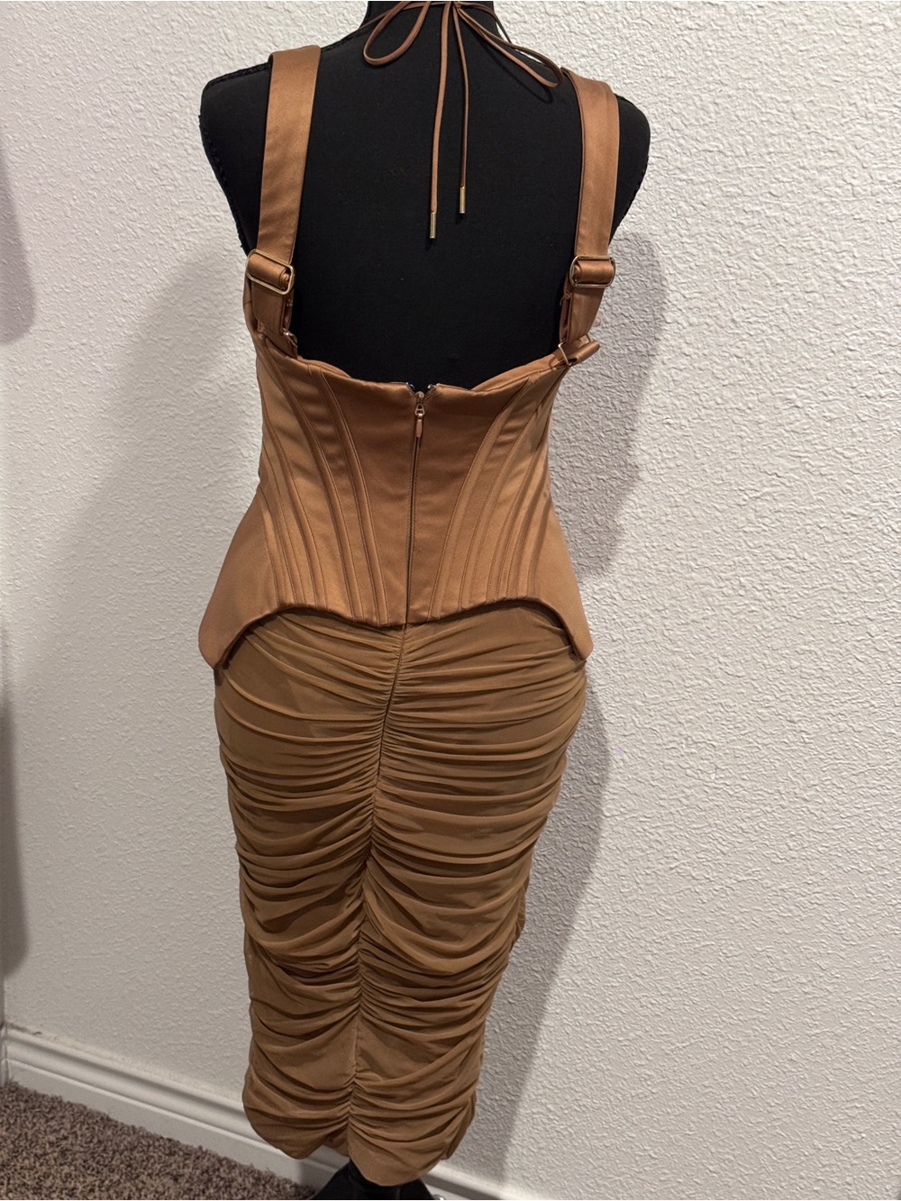 House of CB Brown Ruched Corset Midi Dress - Picture 5 of 6